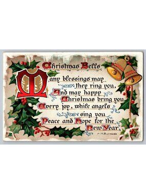 Antique 1908 Christmas Bells Postcard Raphael Tuck H.M. Burnside Didsbury AB